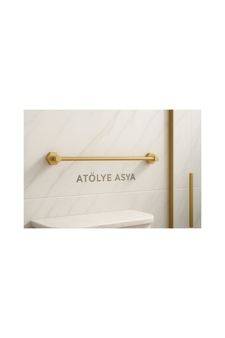 Atölye Asya %100 Pirinç Kendinden Yapışkanlı Tekli Havlu Askısı / Vidalama Gerekmeyen Gold