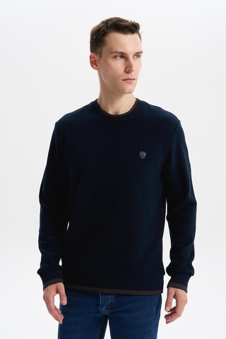 AR-MA Arma Erkek Regular Fit Örme Selanik Sweatshirt %65 Pamuk %35 Polyester, Karbon Fırçalı, Basic Bisiklet Yaka K30124699002 Lacivert