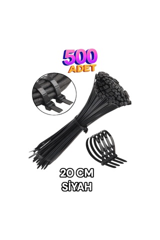 3.6x200 Kablo Bağı , Cırt Kelepçe 500 Adet Siyah