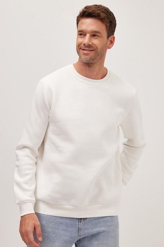 Tudors Unisex Relax Fit Rahat Kesim Pamuklu Yumuşak Dokulu İçi Polarlı Beyaz Bisiklet Yaka Sweatshirt-37292 Beyaz