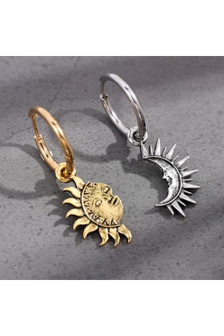 Asimetrik Güneş Ve Ay Çift Küpeler, Erkekler Ve Kadınlar İçin Moda Ve Popüler Küpeler, Asimetrik Güneş Ve Ay Küpe Üreticisi