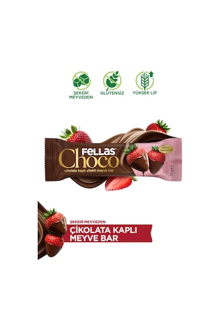 Fellas Choco - Çikolata Kaplı Çilekli Meyve Bar 35 G X 12 Adet