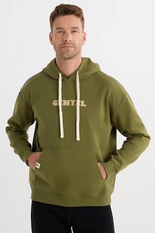 Tudors Erkek Oversize Geniş Kesim Pamuklu Baskılı Yeşil Kapüşonlu Sweatshirt-37295 Yeşil
