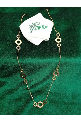 Tiptop/ Halka Zirkon Taşlı Gold Çelik Kolye altın