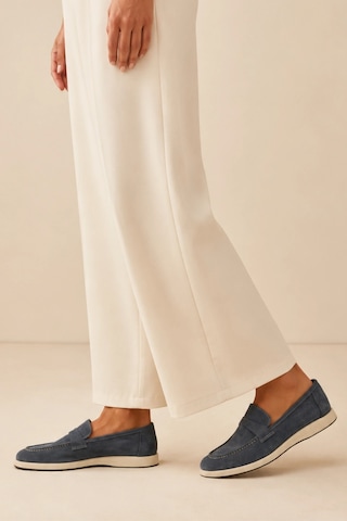 Sovenso Suede Hakiki Deri Mavi Süet Loafer