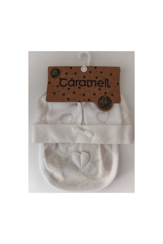 Caramell My Baby Kumsal 4lü Takım Aksesuar Eldiven Önlük Bere Tıny Lace Mini Dantel 2081 Bej Bej