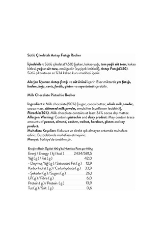 Rocher Sütlü Çikolatalı Antep Fıstıklı