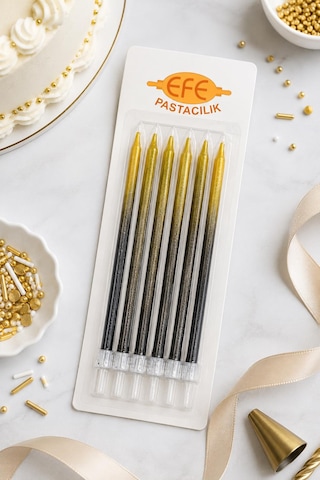 Metalik Siyah Gold Uzun Pasta Mumu 17 Cm Karışık