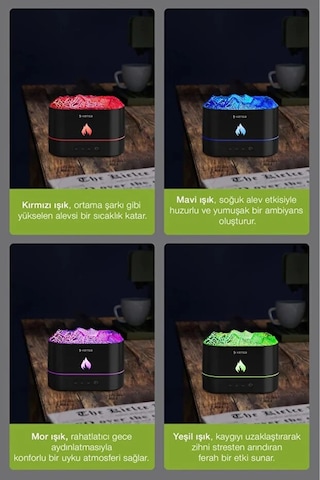 3d Alev Efektli Ultrasonik Hava Nemlendirici Renkli Işıklı Aromaterapi Difüzör
