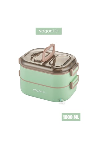 Vagonlife 1 L İki Kat Üç Bölme Paslanmaz Çelik Bento Lunch Box Sos Kaseli Mode