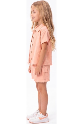 Mnk Baby & Kids Kız Çocuk 3 Parça Pamuklu Müslin Rahat Takım M00837 Somon