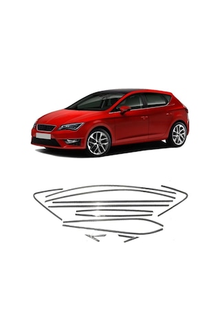 Seat Leon 12 Parça Paslanmaz Krom Cam Çerçeve Çıtası Seti 486136
