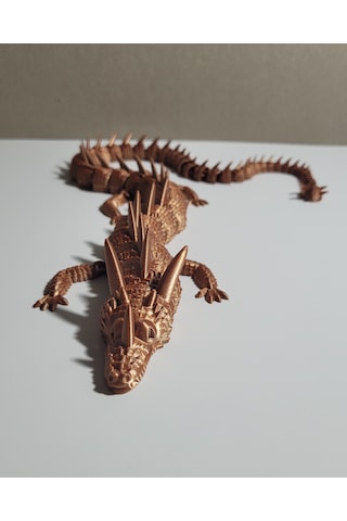 55 Cm Bakır Renkli Dev Ejderha Figürü 3d Baskı Ejderha Heykeli Metalik Görünümlü Tasarım