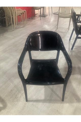 Siyah Parlak Renk Bahçe Plastik Sandalye 4 Adet Paket