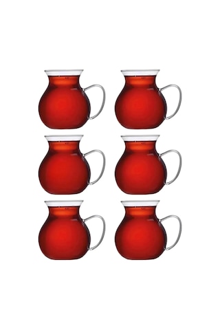 6'lı Bardak Set Pleasure Borosilikat Cam Isıya Dayanıklı Keyfi Ala Kulplu Çay Fincanı Bardağı