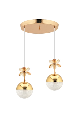 Kelebek 2'li Gold Sarkıt 3 Renk Modu Ledli Kristal Taşlı Modern Led Avize Krom