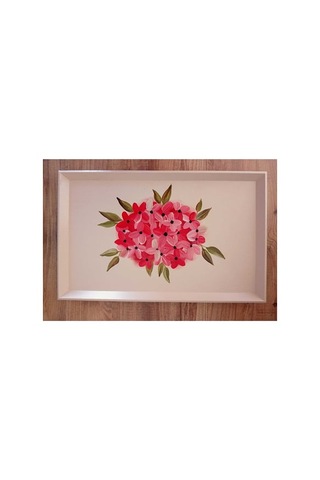 El Boyaması Küçük Boy Ahşap Tepsi Pudra Pembe