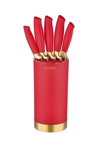 N3242 Pitaya Silindir 6 Lı Bıçak Seti Gold- Kırmızı Altın- Kırmızı