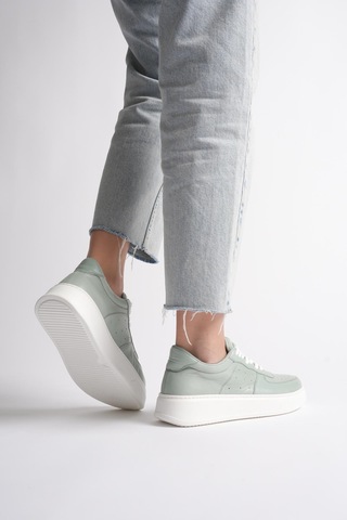 Analin Shoes Kadın Hakiki Deri Sneaker Bağcıklı Spor Ayakkabı Yeşil