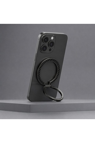 Zore Paris M162 Karbon Fiber Tasarımlı Magnetik Ring Standlı Telefon Tutucu Siyah