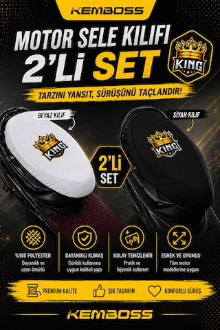Kemboss 2 Li Motor Sele Kılıfı Seti Siyah & Beyaz Universal Lastikli Bağlamalı %100 Polyester Siyah - Beyaz