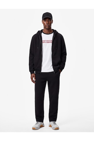 Koton Cepli Şardonlu Oversize Kapşonlu Fermuarlı Spor Sweatshirt Siyah 7wam70023nk