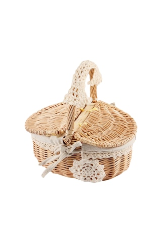 Xiaaokeji Sepet Hasır Kamp Piknik Sepeti Ve Ahşap Hasır Piknik Sepeti Kahverengi