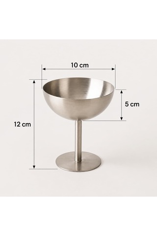 Paslanmaz Çelik Ayaklı Tatlı Kasesi, Metal Dondurma Kupası Ve Sunum Kasesi, 10 Cm Ağız Çapı, 12 Cm Yükseklik, Meyve, Çerez, Tatlı Ve İkramlık Servis K gri