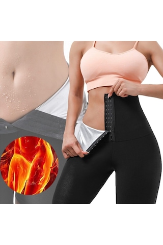 Mistirik Sauna-tayt Model Yüksek Bel Agraflı Sauna Termal Toparlayıcı Ve Sıkılaştırıcı Korseli Tayt Siyah