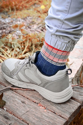 Erkek Lacivert-mercan Çizgili Soket Çorap Lacivert