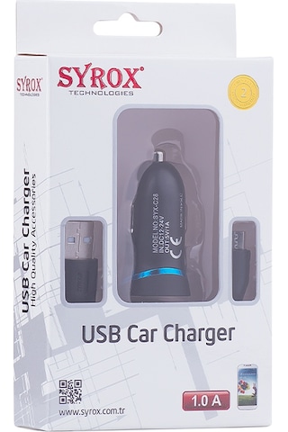 Syrox C28 Araç Şarj Aleti Micro Usb Kablo Set 1.0A Beyaz