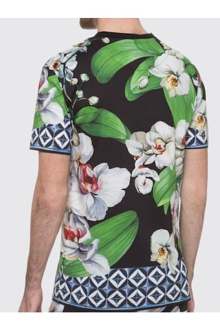 Dolce & Gabbana Flower Print T-shirt Siyah - Yeşil