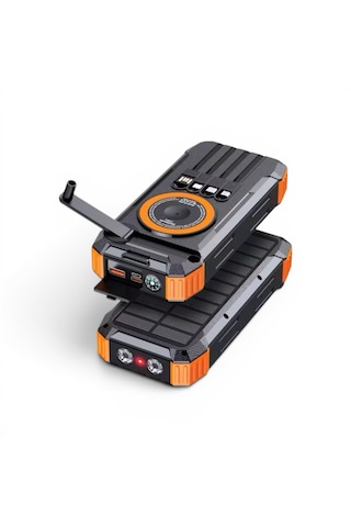 Ultratekno Fc-20 Solar Powerbank 20000 Mah 22.5w Hızlı Şarj Kablosuz Şarj El Kranklı Led Fenerli Taşınabilir Güç Bankası Siyah - Turuncu