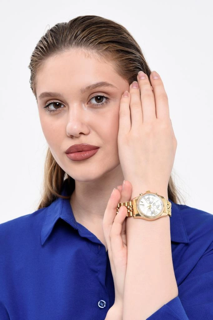 Roma Rakam Kasa Detaylı Beyaz Kadran Altın Kadın Kol Saati Altın