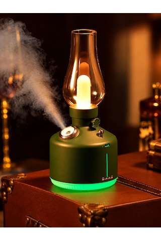 Alfagift Şarjlı Nostaljik Gaz Lambası Hava Nemlendirici Ve Buhar Makinesi- Dekoratif Masa Ve Gece Lambası Yeşil