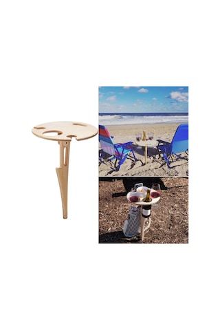 Ahşap Çim Katlanır Şarap Masası Açık Piknik Takılmış Şarap Rafı Çapı 24cm, Boyut:24 Cm Diğer Çok Renkli
