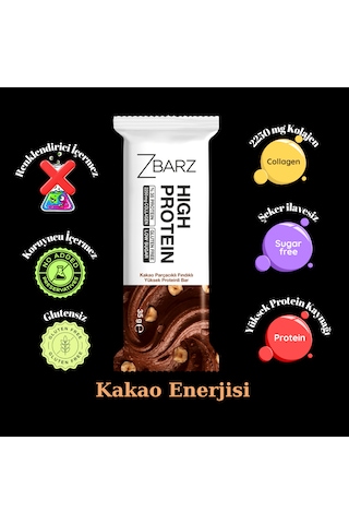 Zbarz Kakaolu Parçacıklı Fındıklı Yüksek Proteinli Bar 35 Gr 12 Li