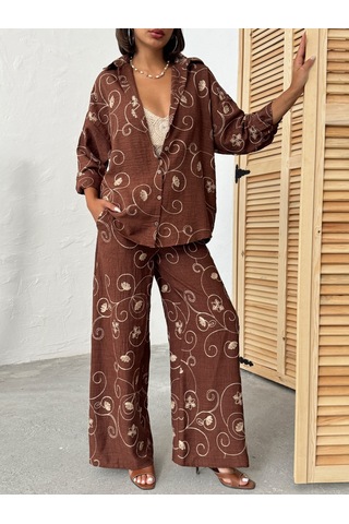 Verymoda Nakışlı Pantolon F1900 Kahve Dsn2