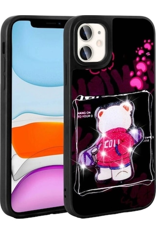 Apple Uyumlu iPhone 11 Kılıf Parlayan Kabartmalı İkonik Figürlü Zore Amas Silikon Kapak Siyah
