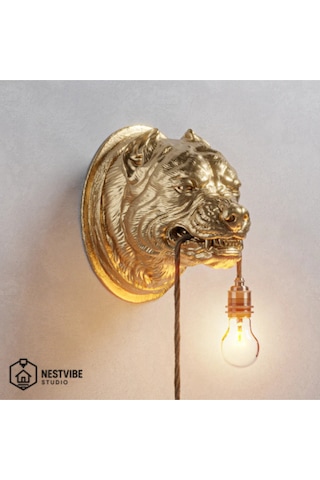 Dekoratif Pitbull Başlı Şık Ve Modern Duvar Lambası Nestvibe Özel Seri Ampul Gold Dekoratif Pitbull Başlı Şık Ve Modern Duvar Lambası Nestvibe Özel Seri Ampul Gold