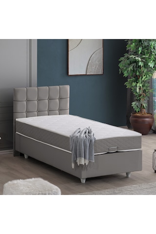 Tavira Tek Kişilik Baza Başlık Letto Yatak Seti - Gri 100 x 200