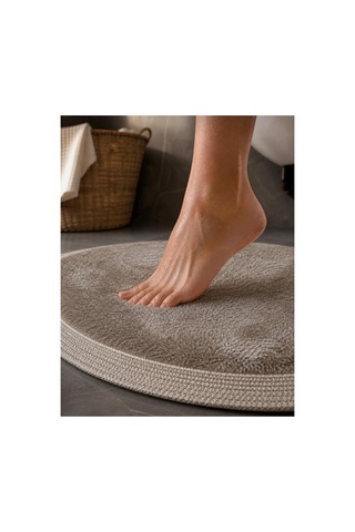 Nesrin Kaymaz Taban Peluş Banyo Paspası Seti Jüt Kenar Detaylı 2 Li Oval Yuvarlak 100x60 60x60 Kahverengi
