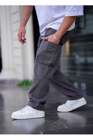 Cool Tarz Erkek Kargo Cep Baggy Pantolon Füme Rengi Füme Füme
