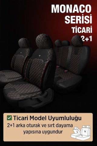 Citroen Berlingo 2019 Ve Sonrası Hafi F Ti Cari - Ticari 2+1 Monaco Eviza Kumaş Oto Koltuk Kılıfı - Siyah Kırmızı Siyah Kırmızı