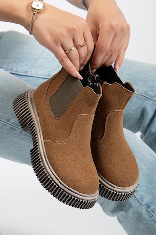 Tonny Black Kalın Tırtıklı Termo Taban Fermuarlı Lastikli Çocuk Unisex Taba Süet Chelsea Bot Tbgrf005 Taba Süet