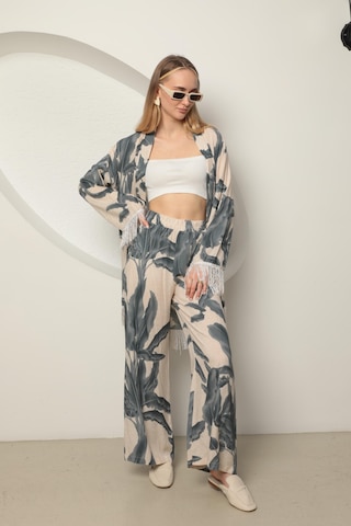 Chıcnhappy Viskon Kumaş Empirme Kadın Kimono Takım Gri 24pn5090012 Gri