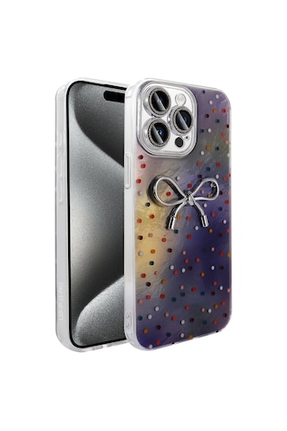 Apple Uyumlu iPhone 15 Pro Max Kılıf Kamera Korumalı Figürlü Zore Ponti Silikon Kapak Lila