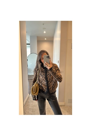 Flex Fashıon Kadın Bisiklet Yaka Trend Leopar Desenli Tüylü Hırka Siyah Kahve - 671847464 Siyah Kahve - 671847464 Siyah Kahve