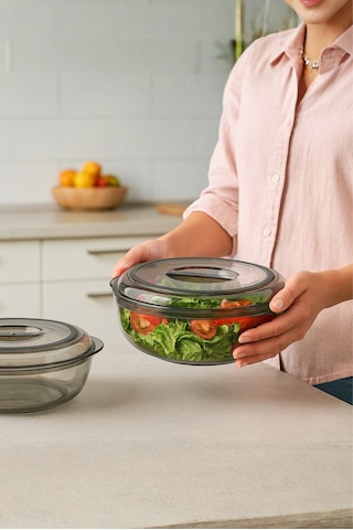 Yuvarlak Contalı Kapaklı Saklama Kabı - 1750 Ml - Antrasit Antrasit - Gri