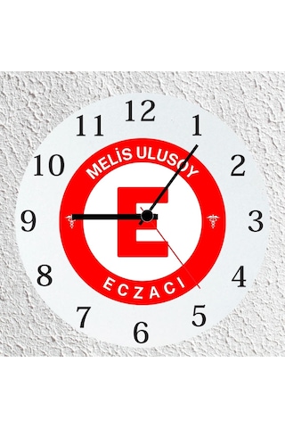 Eczacılara Özel İsimli Cam Saat - Eczane Logolu Mesleki Hediye 30 Cm Çok Reenkli